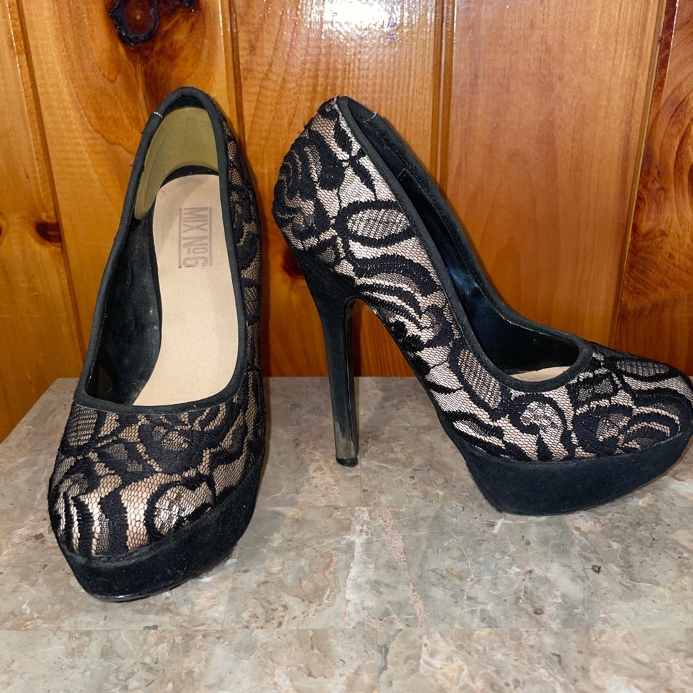 Black lace heels